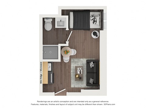 Floor plan for studio, 232 sqft